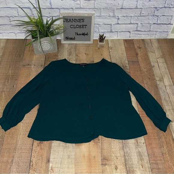 Eloquii green blouse button front‎ - Picture 7 of 11